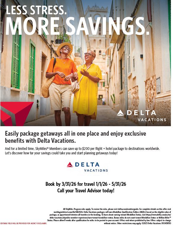 Delta Vacations - Less Stress. More Savings. Save up to $200.